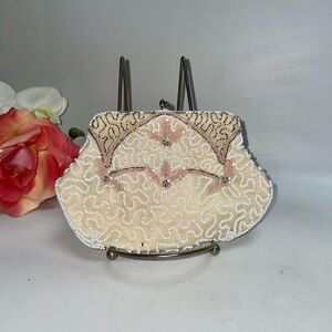 Elegant Saks Fifth Avenue Cream Beaded Clutch
